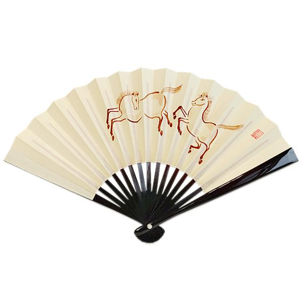【 干支 扇子  / 午】飾り京扇子 茶扇子 手描き 跳ね馬 扇子単品(2026c)
