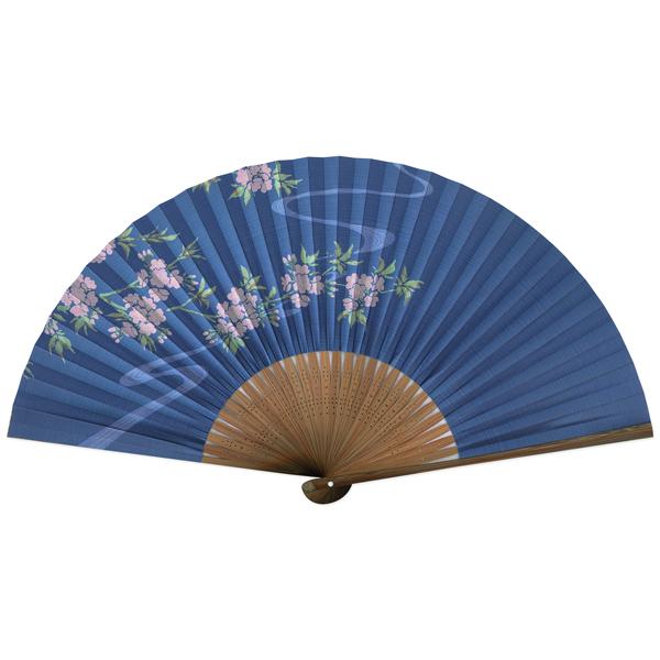 男女兼用扇子/流水桜 紺(Ab21)