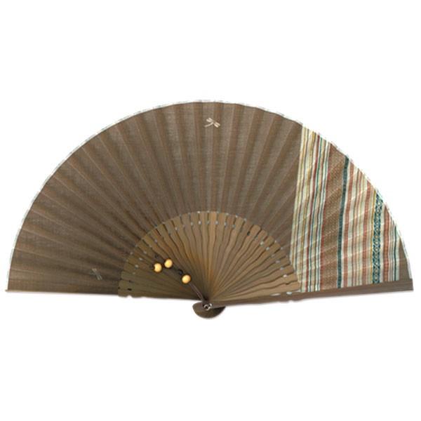 男性用布扇子 縦縞茶 トンボ(Ca04)