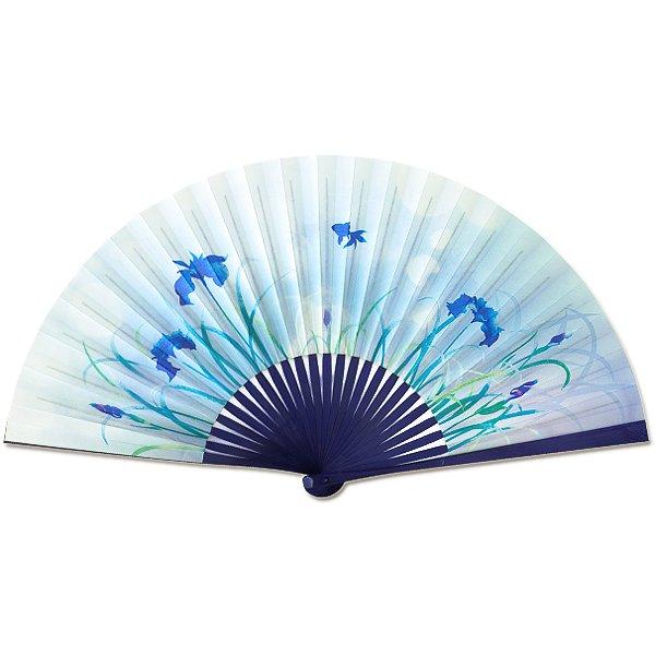 男女兼用京扇子 紺染骨 金魚とあやめ(Df47)