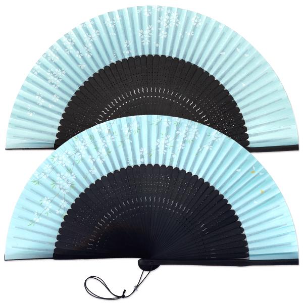 女性用紙扇子 桜ブルー 45間短地扇子 単品 (Dg06)