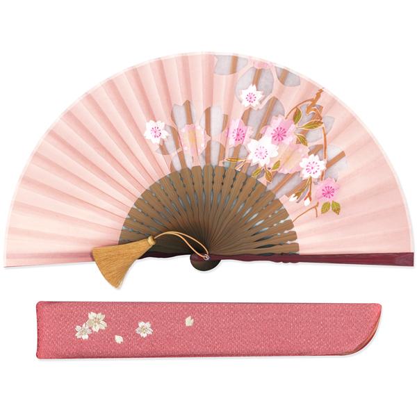 【化粧箱】透かし彫り 京扇子 和紙絹 マロン染 デコラ 桜セット ピンク (Es80)