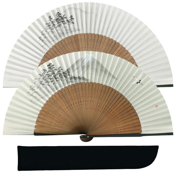 男性用セット扇子 富士山に鶴 手描き京扇子 Fb03