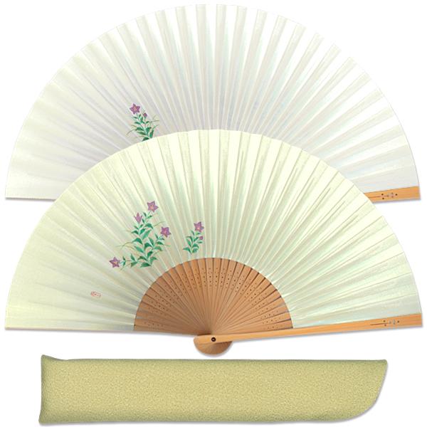 【化粧箱】女性用扇子セット 桔梗 扇子袋付き/手描き京扇子(G03)