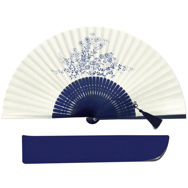 【化粧箱】女性用セット紙扇子 紺染骨 片張り 小菊 G07