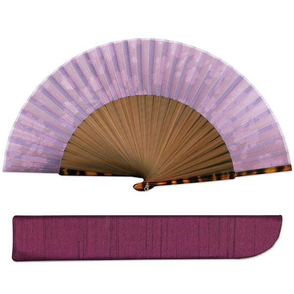 【桐箱】布扇子セット鼈甲風 藤/扇子袋付き(Ga101)