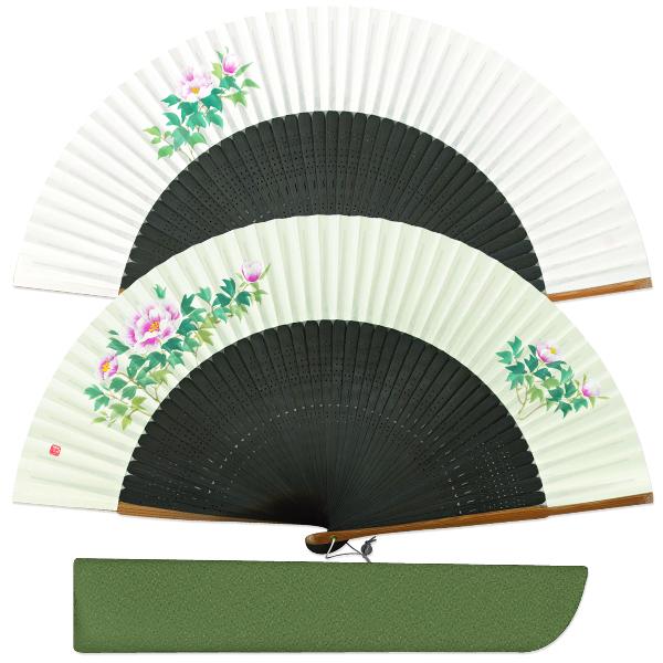 【桐箱】女性用扇子セット 牡丹/扇子袋付き(Ga206)