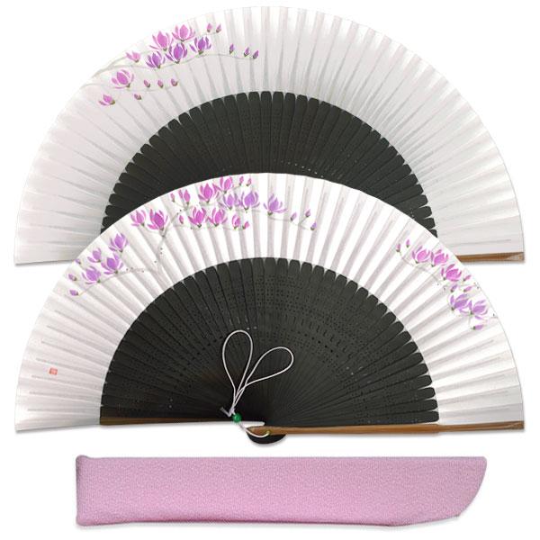 【桐箱】女性用紙扇子セット 木蓮/扇子袋付き(Ga207)