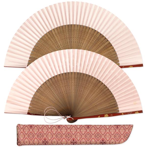 【桐箱】女性用セット扇子 桜 扇子袋付き/雲母 京扇子(Ga300)