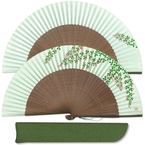【桐箱】女性用セット扇子 萩　扇子袋付き/手描き京扇子(Ga30)