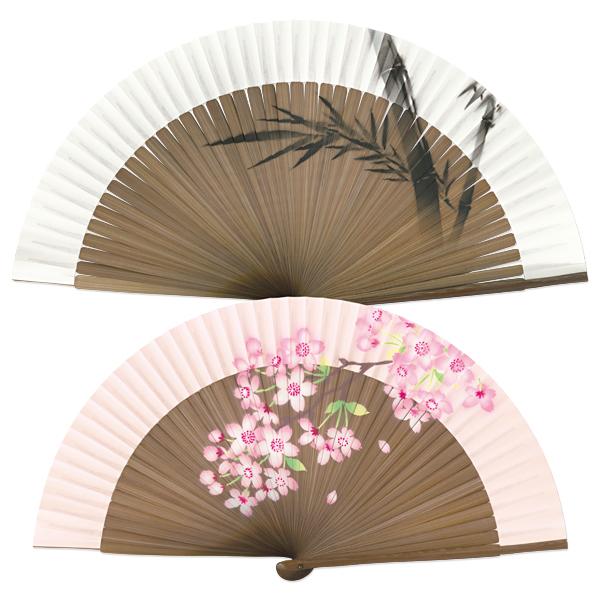 【桐箱】ペアー扇子　ペンテ墨竹＆桜(Ia420)