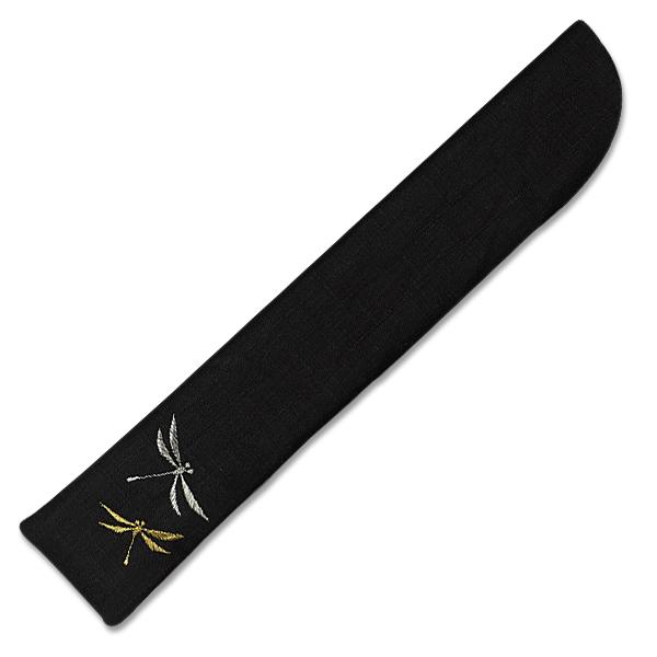 扇子7.5寸用 紬調 刺繍扇子袋 黒地 とんぼ(La600)