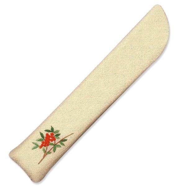 女性用 扇子袋6.5寸用/チリメン刺繍入/南天　クリーム(Lf909)