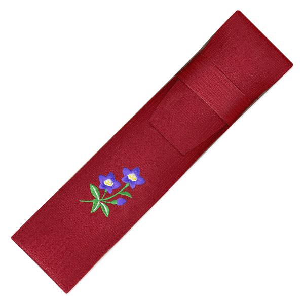 女性用 扇子袋 6.5寸用 被せ刺繍入 臙脂色 桔梗 (Lf910)