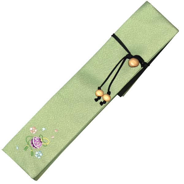 二本収納舞扇用 刺繍入り/緑(Lh-mm3g)