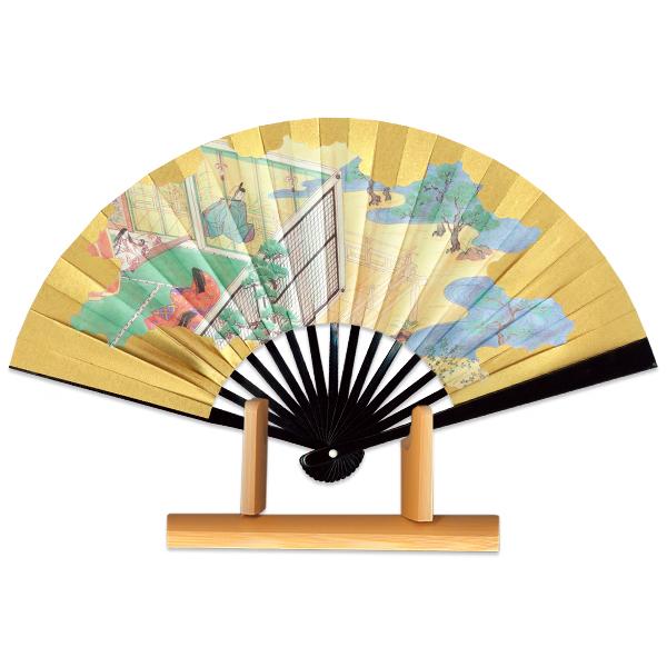 海外向けお土産/台付き茶扇 源氏物語/帚木(ははきぎ)(Rd005)