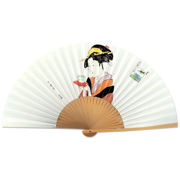 海外お土産扇子/湯のみ美人(Re005)