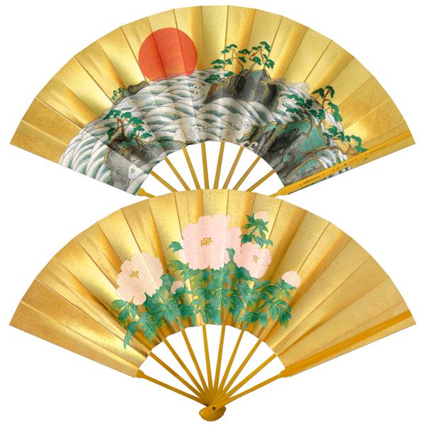 飾り京扇子 高級仕舞扇子　白波に日の出/牡丹(Ub106)