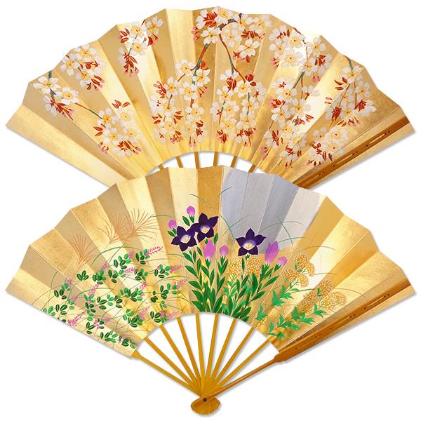 飾り京扇子 高級仕舞扇子　月に秋草/桜(Ub304)