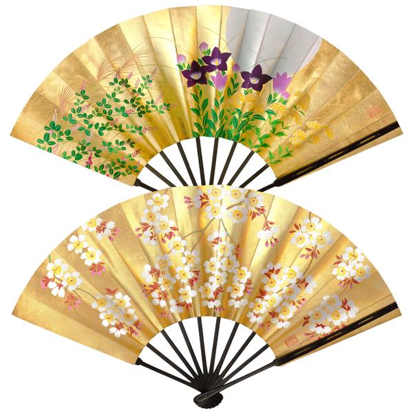 [黒染竹] 飾り京扇子 高級仕舞扇子　月に秋草/桜(Ub305)