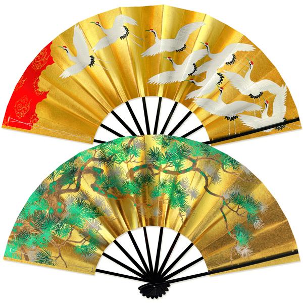 飾り京扇子/舞扇子タイプ 群鶴/緑松(Xb010)