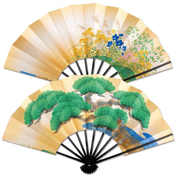 飾り京扇子/舞扇子タイプ 緑松/秋草(Xc002)