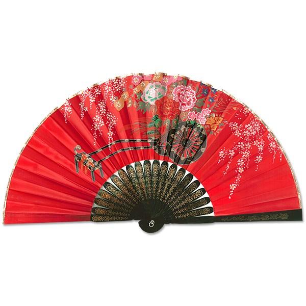飾り京扇子/サテン扇子/花車赤/21cm(Z101)