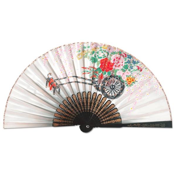 飾り京扇子/サテン扇子/花車白/21cm(Z102)