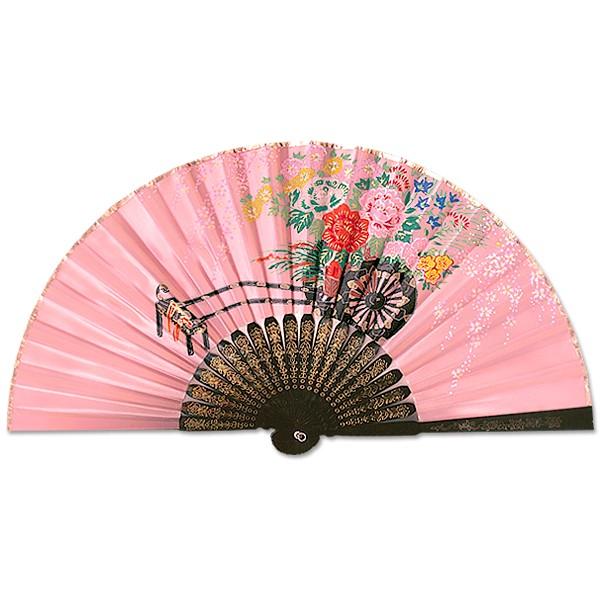 飾り京扇子/サテン扇子/花車 ピンク/21cm(Z103)