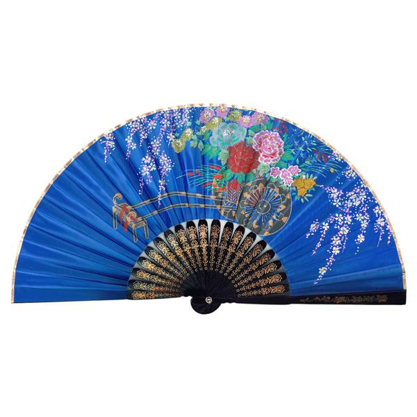 飾り京扇子/サテン扇子/花車 青/21cm(Z104)