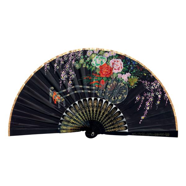飾り京扇子/サテン扇子/花車 黒/21cm(Z105)