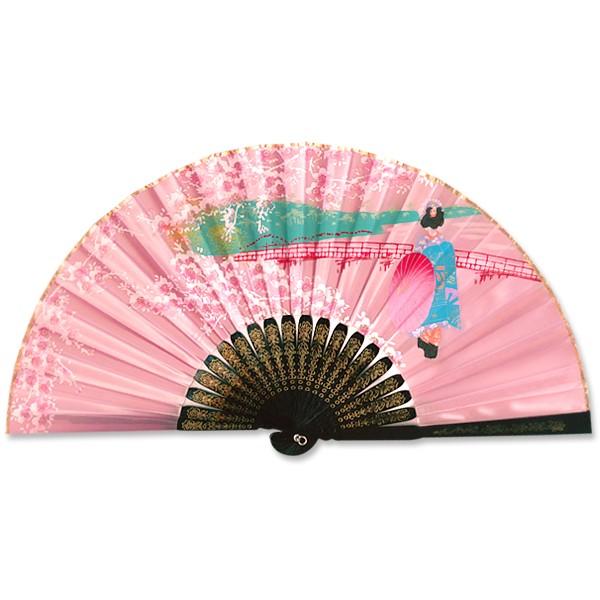 飾り京扇子/サテン扇子/舞妓　ピンク/21cm(Z113)