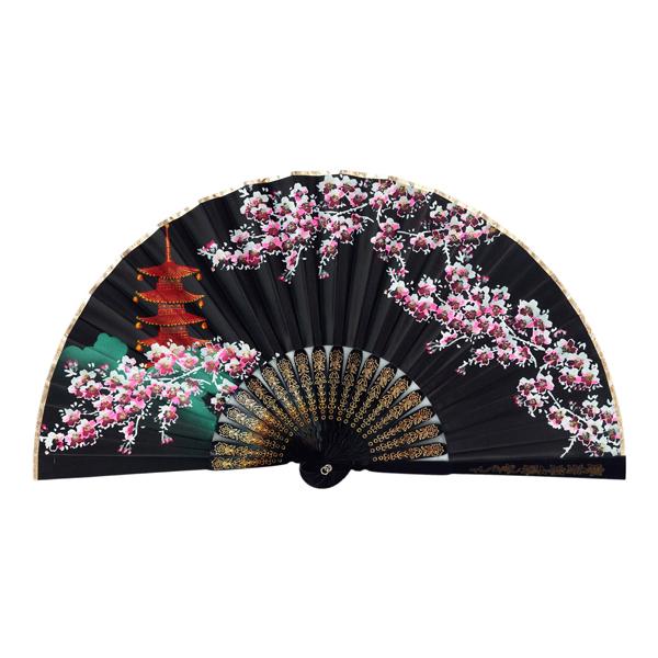 飾り京扇子/サテン扇子/塔桜黒/21cm(Z122)