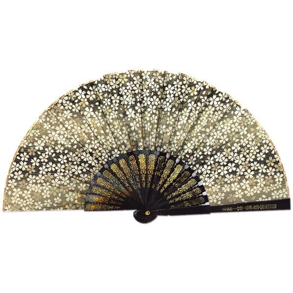 飾り京扇子/金襴櫻 黒/25cm(Z302)