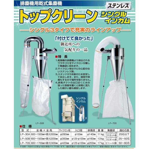 乾燥機用集塵機 トップクリーン シングルインカム LP-70S 【代引不可/笹川農機/SASAGAW...