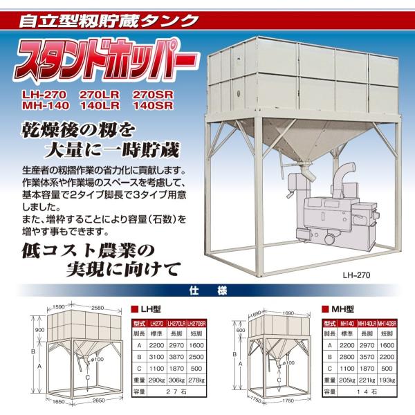 スタンドホッパー 籾貯蔵 MH-140 【個人宅不可/代引不可/笹川農機/SASAGAWA】