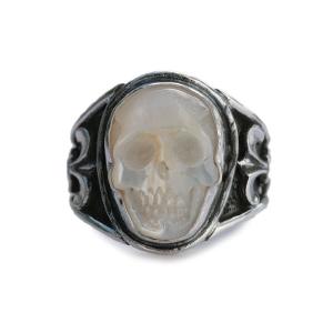 Lee Downey リーダウニー Sculpted Skull Ring - mother of pearl / スカル リング 指輪 パール 真珠 宝石 ドクロ シルバー メンズ レディース 送料無料