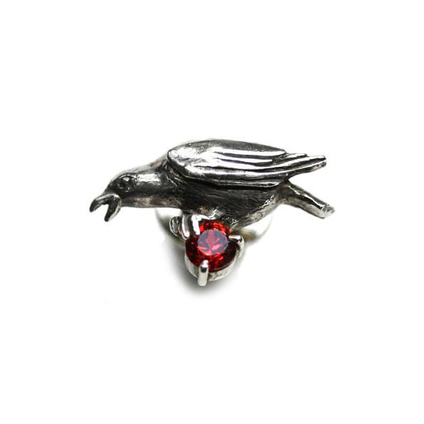 Tiny タイニー 赤い誘惑 ( カラス ブローチ ) ピンバッヂ バッジ シルバー アニマル 銀 ...