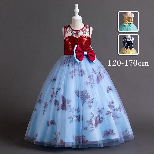 キッズ ドレス パーティー お姫様 無袖 透け感 ラウンドネック エレガント ワンピース 子供ドレス...