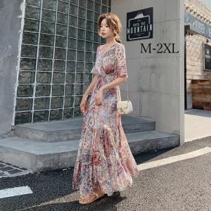 ビンテージ50's60's○ハイビスカス柄コットンノースリーブワンピース赤