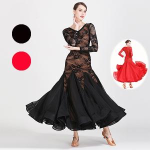 社交ダンス ワンピース モダンドレス 黒 大きいサイズ 長袖 社交ダンス