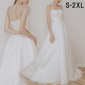 花嫁 ウェディングドレス 締め上げタイプ チューブトップドレス 白ドレス ワンピース 花嫁 結婚式 二次会 披露宴 前撮り