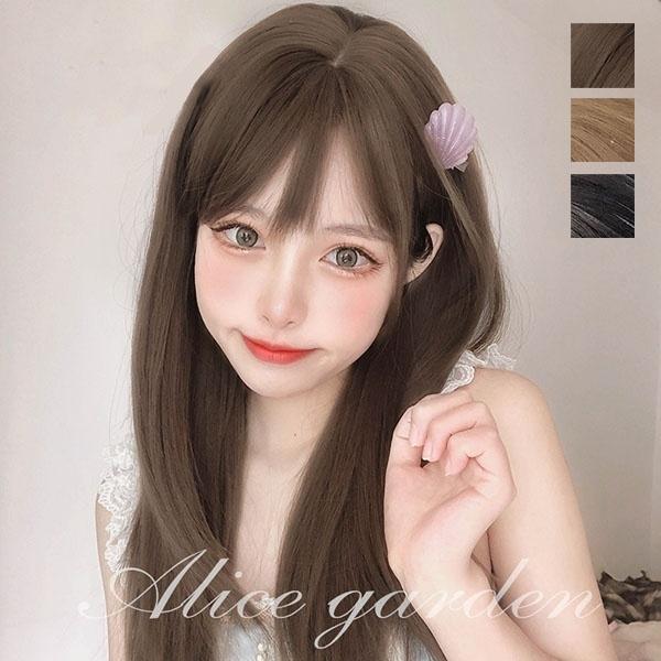 ウィッグ lolita 日常もOK フルウィッグ 原宿風 かつら ぱっつん前髪 黒髪 茶髪 ブラック...