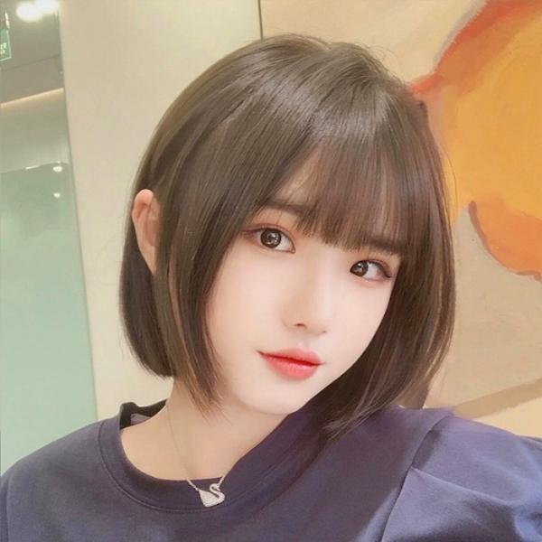 ウィッグ ボブ ブラウン ショート ボブヘア ショートウィッグ パッツン前髪 前髪あり フルウィッグ...