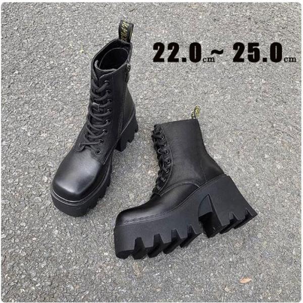 ショートブーツ レディース ブーティ 編み上げ 太ヒール パンク 原宿系 厚底 ブーツ 黒 ショート...