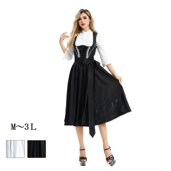 オクトーバーフェスト 衣装 レディース 黒 ワンピース M〜3L ドイツ風 ビール祭り ロング丈 コ...