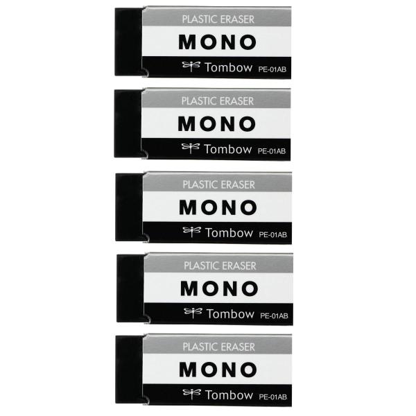 トンボ鉛筆 消しゴム MONO ブラック 5個 PE01 (43 x 17mm) J CC-561