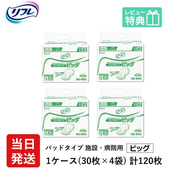 ラストセール リフレ 尿とりパッド 大人用紙おむつ 介護 オムツ パッドタイプ ビッグ 30枚×4袋...