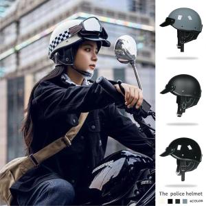 【即納】ヘルメットバイク レトロハーレー ハーフ 半キャップヘルメット ポリスヘルメット メンズ レディース 原付 つば付き 人気ポリヘル 60S 超軽量