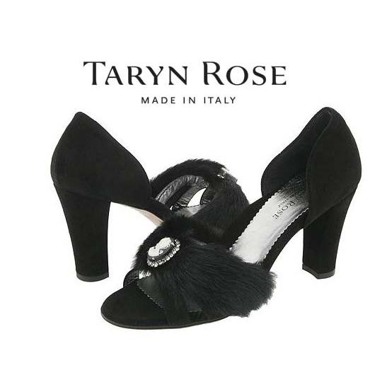 人気新品37.5/24#タリンローズ/Taryn Roseフェザー付スエードパンプス オープントゥ/...